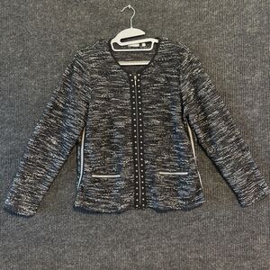 Rabe Black White Tweed Boucle Zip Jacket Studded Size US 14